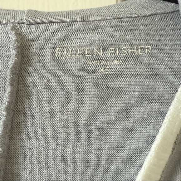 Eileen Fisher 100% Linen Cardigan Hoodie Button Up Size XS Coastal Gray White - Picture 9 of 13